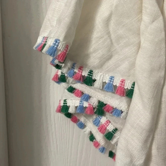 Altar’d State Women’s White small Linen Blend Tassel Strapless Blouse - Picture 5 of 5